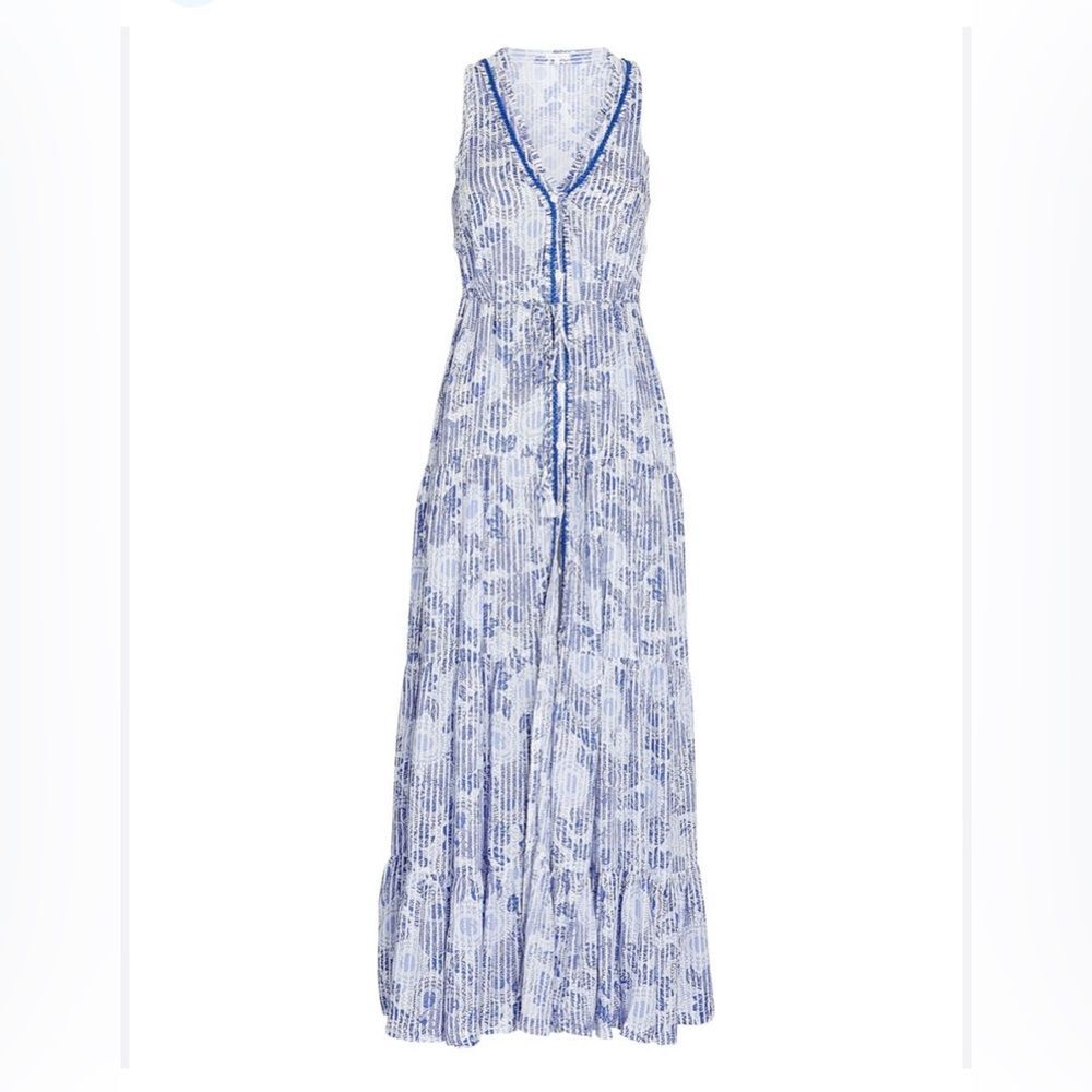 Poupette St. Barth Nana Printed Maxi Dress Revolve Blue Begonia, NWT, Size L - Picture 3 of 15
